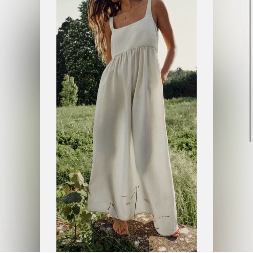 Zara Linen Maxi Dress in beige